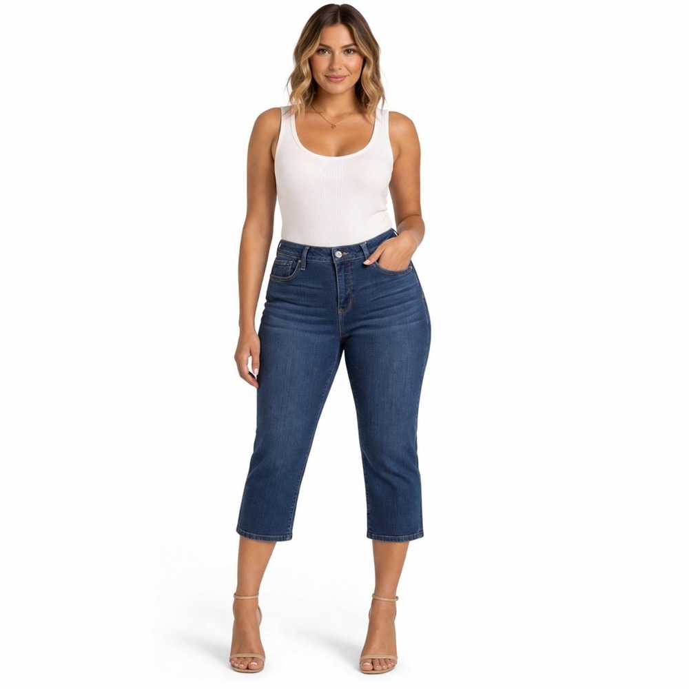 ANA Women's Jeans Size 34x24 Mid Rise Crop Straight Leg Blue Denim Cuffed Hem